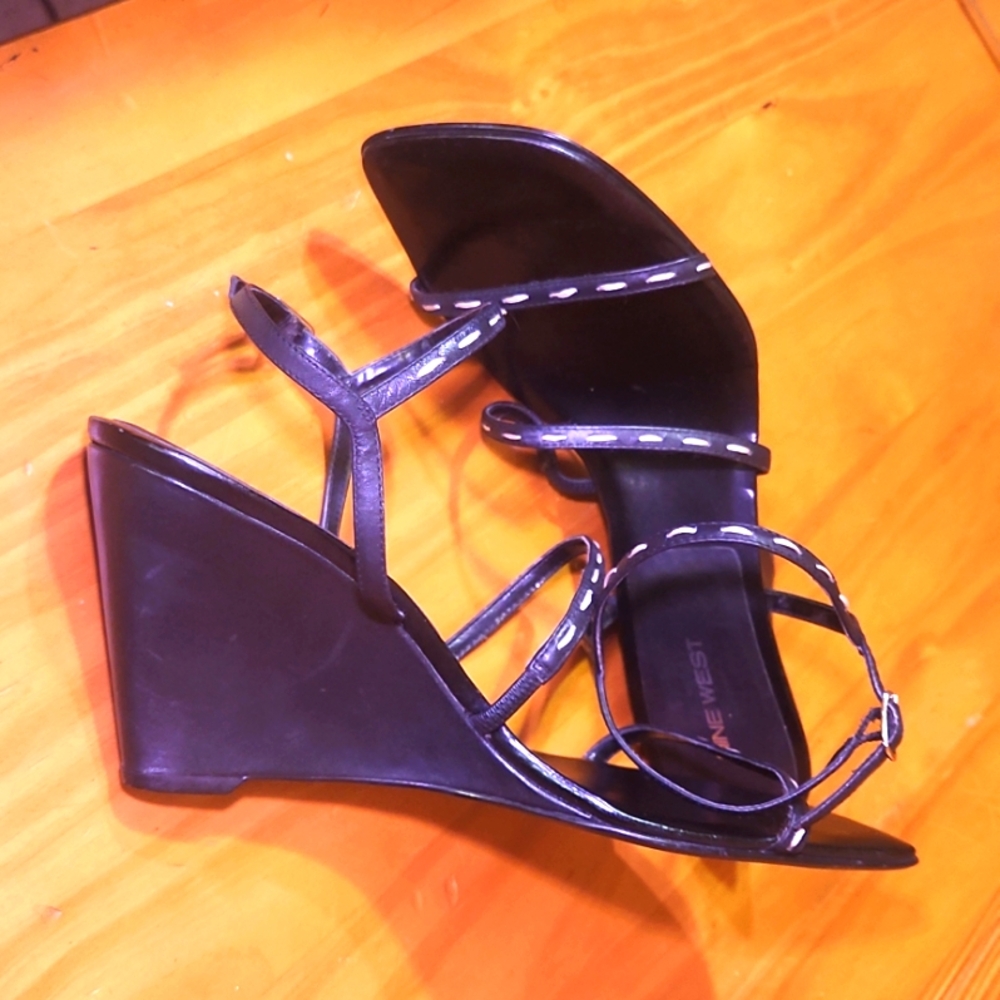 Low Profile Leather Skinny Strap Wedges